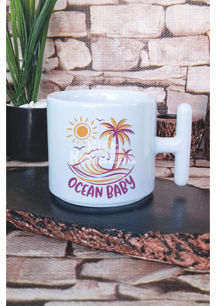 Ocean Baby Baskılı T Kulplu Latte Fincanı Kupa Bardak