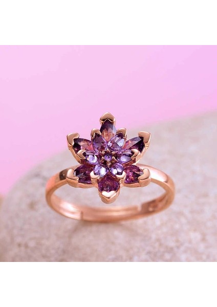 Gümüş Rose Mor Lotus Çiçeği Yüzük fiyatları