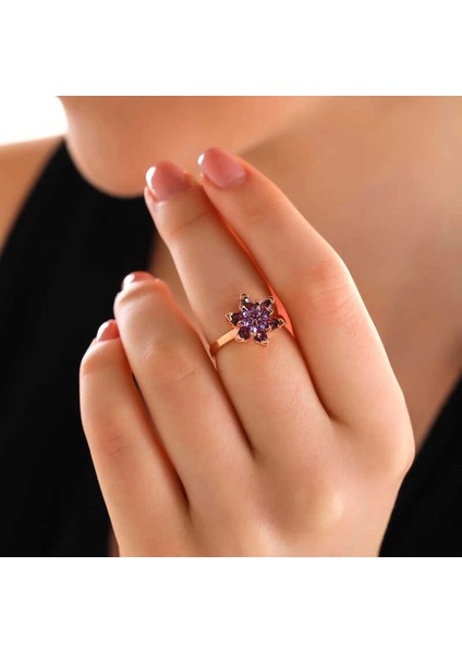 Gümüş Rose Mor Lotus Çiçeği Yüzük modelleri