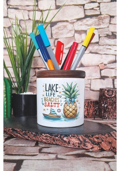 Lake Life Cuz Beaches Satly Baskılı Seramik Kalemlik Masaüstü Düzenleyici
