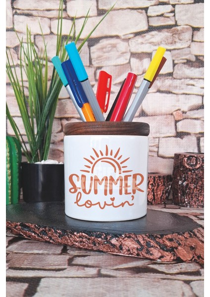 Summer Love Baskılı Seramik Kalemlik Masaüstü Düzenleyici