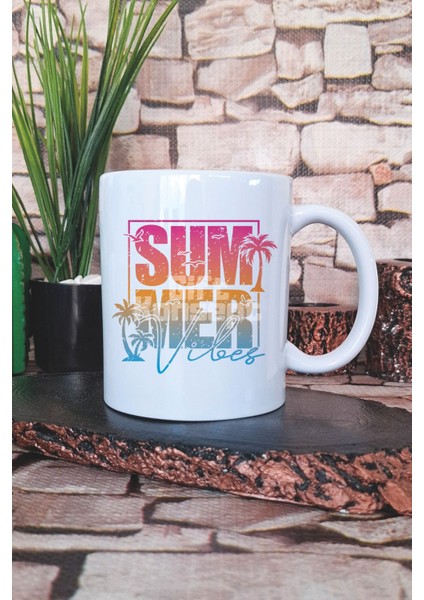 Retro Summer Vibes Palmiye Baskılı Hediyelik Kupa Bardak