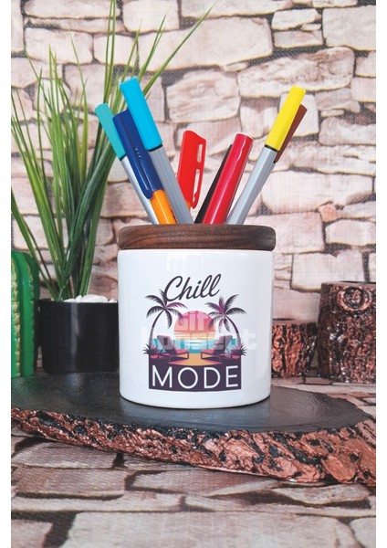 Chill Mode Baskılı Seramik Kalemlik Masaüstü Düzenleyici