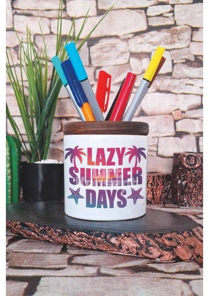 Lazy Summer Days Baskılı Seramik Kalemlik Masaüstü Düzenleyici