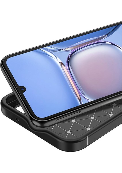 Galaxy A05S Kılıf Kamera Korumalı Karbon Desenli Lux Negro Silikon - Siyah + Cam Ekran Koruyucu