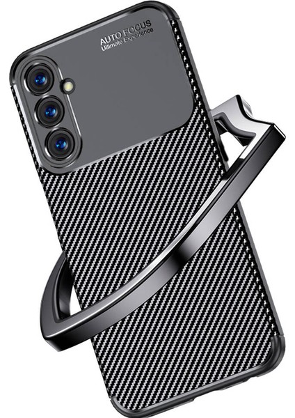 Galaxy A05S Kılıf Kamera Korumalı Karbon Desenli Lux Negro Silikon - Siyah + Cam Ekran Koruyucu