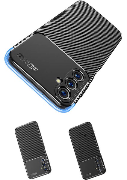 Galaxy A05S Kılıf Kamera Korumalı Karbon Desenli Lux Negro Silikon - Siyah + Cam Ekran Koruyucu