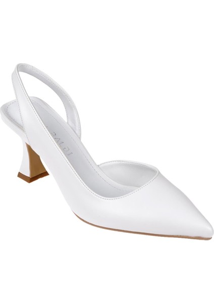 Saten Kadın Topuklu Ayakkabı PL-3100 Beyaz Cilt