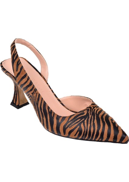 Saten Kadın Topuklu Ayakkabı PL-3100 Kahve Zebra