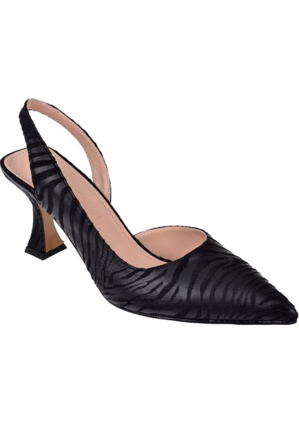Saten Kadın Topuklu Ayakkabı PL-3100 Siyah Zebra
