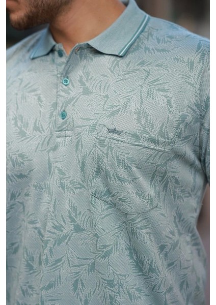 Erkek Yakalı Jakar Baskılı Kısa Kollu T-Shirt modelleri