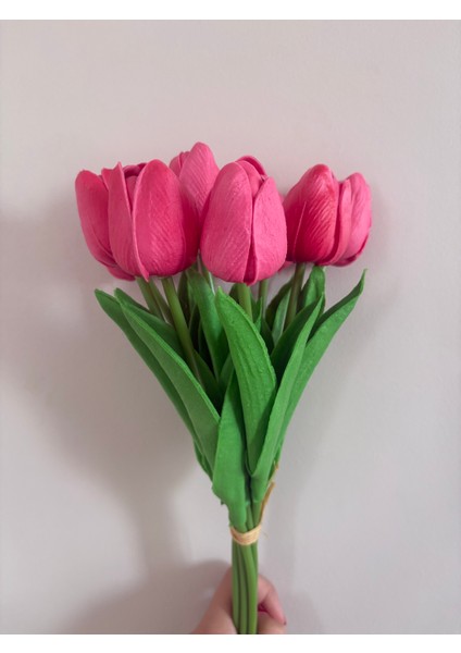 6 Adet Pembe Lale Islak Görünümlü Yapay Lale