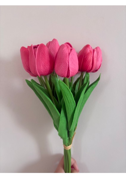 6 Adet Pembe Lale Islak Görünümlü Yapay Lale modelleri