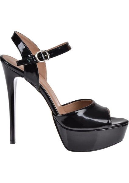 Yüksek Topuk Platform Taban Kadın Topuklu Ayakkabı PL-2909 Siyah Rugan fiyatları