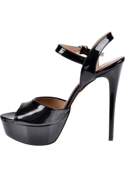 Yüksek Topuk Platform Taban Kadın Topuklu Ayakkabı PL-2909 Siyah Rugan modelleri