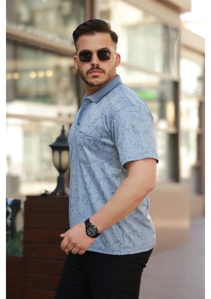 Erkek Yakalı Jakar Baskılı Kısa Kollu T-Shirt fiyatları