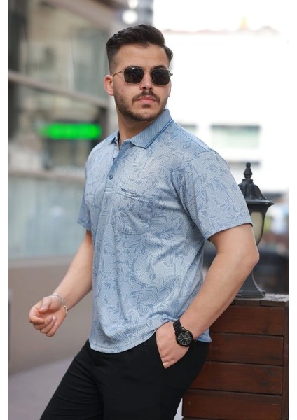 Erkek Yakalı Jakar Baskılı Kısa Kollu T-Shirt indirimleri