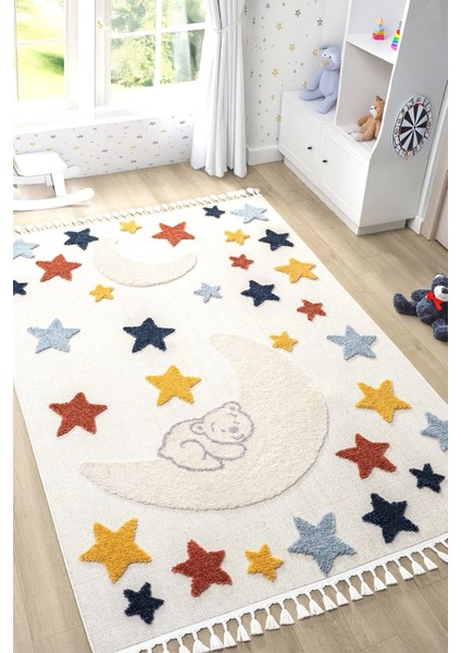 Yumuşak Renkli Bukleli Yıldızlı Dokuma Halı Bebek Odası Çocuk Odası Genç Odası Halısı 5