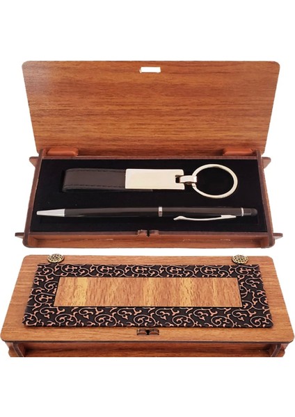 Siyah Kalem ve Anahtarlık Ahşap Kutulu Set - MRK4084-8053