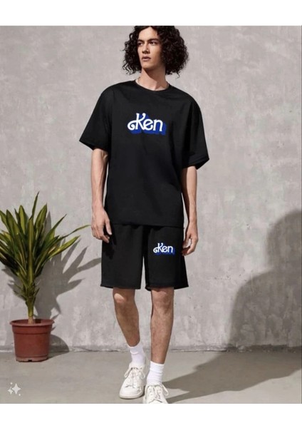 Erkek Baskılı Ikili Şort Takım - Siyah