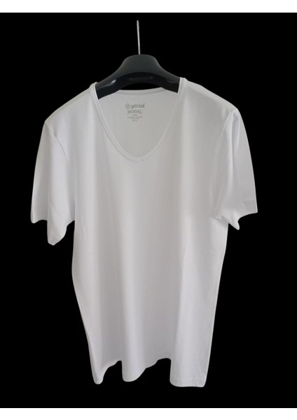 Tişört V Yaka 2'li Ekonomik Paket Pamuklu Cotton Modal Siyah-Beyaz Slim Fit Ekstra Esnek Unisex Yvsb1-1
