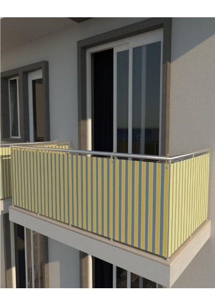 Balkon Demiri Perdesi Kuş Gözü Gri Sarı 525 x 80