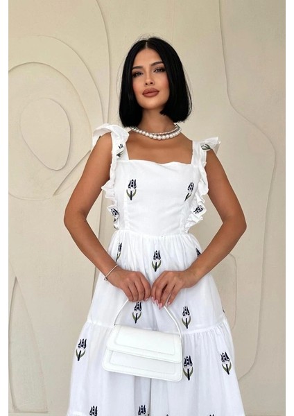 Lacivert Sıfır Kol Fırfırlı Elbise fiyatları