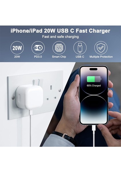 Apple Iphone Uyumlu 20WATT Avrupa Tipi (Ingiltere,afrika,arabistan) Uyumlu Şarj Başlığı Adaptörü Veşarj Kablosu modelleri