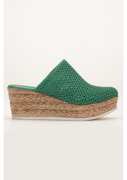 Kadın Hakiki Deri Burnu Kapalı Dolgu Topuk Terlik - Pine modelleri