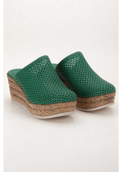 Kadın Hakiki Deri Burnu Kapalı Dolgu Topuk Terlik - Pine fırsatları