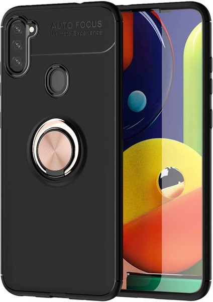 Samsung Galaxy A11 Kılıf Range Yüzüklü Silikon - Siyah-Gold - JUL1742-6176