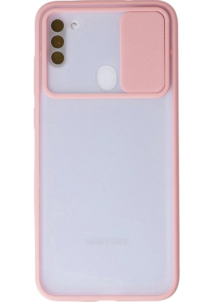 Samsung Galaxy A11 Kılıf Palm Buzlu Kamera Sürgülü Silikon - Pembe - JUL7035-8065
