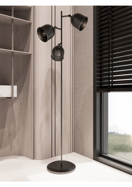 Flexart Modern 3 Başlıklı Siyah Metal Lambader