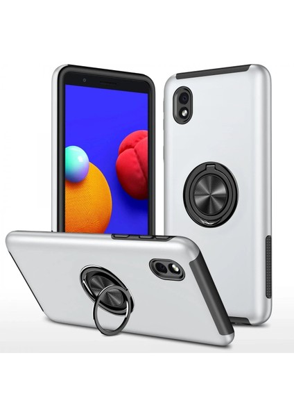 Samsung Galaxy A01 Core Kılıf Elit Yüzüklü Kapak - Gümüş - JUL6931-1584