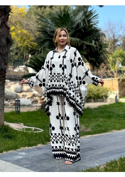 Etnik Desenli Oversize Salaş Takım - Gömlek & Pantolon 2'li Takım modelleri