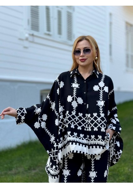 Etnik Desenli Oversize Salaş Takım - Gömlek & Pantolon 2'li Takım fırsatları
