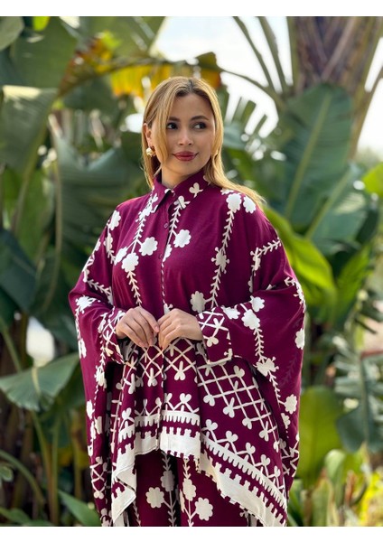 Etnik Desenli Oversize Salaş Takım - Gömlek & Pantolon 2'li Takım