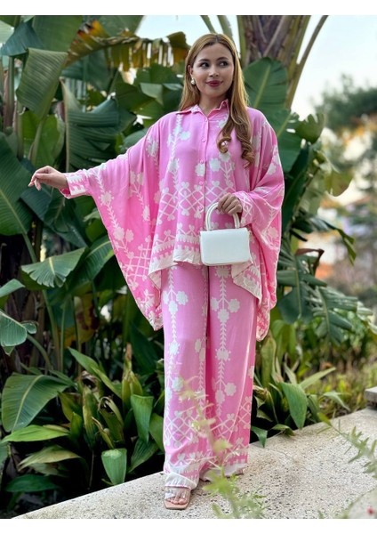 Etnik Desenli Oversize Salaş Takım - Gömlek & Pantolon 2'li Takım