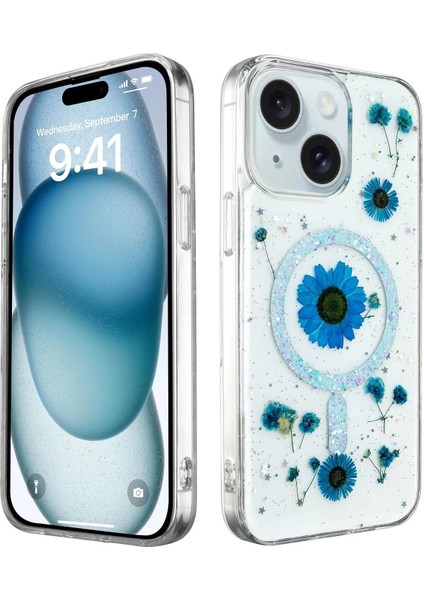 iPhone 14 Kılıf Daisy Simli Magsafe Kapak - Mavi - JUL3728-6890