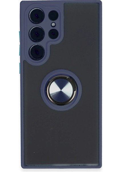 Samsung Galaxy S23 Ultra Kılıf Montreal Yüzüklü Silikon Kapak - Lacivert - JUL3356-4324