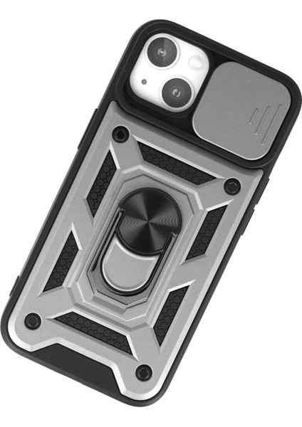 iPhone 15 Kılıf Pars Lens Yüzüklü Silikon - Gümüş - JUL3691-3717