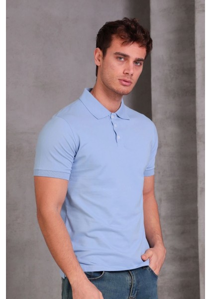 Erkek Slim Fit Pamuklu Yumuşak Doku Nefes Alan Kumaş Yakalı Tişört