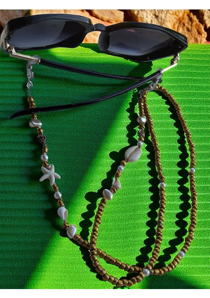 Midye Kabuğu, Deniz Yıldızı ve Inci Detaylı Gold Kum Boncuk Kadın Yazlık Gözlük Ipi fırsatları