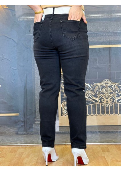 Abiye Kot Pantolon,düz,esnak, Taşli Işlemeli,yüksek Bel,jeans,siyah,fermuarlı,düğmeli,cepli