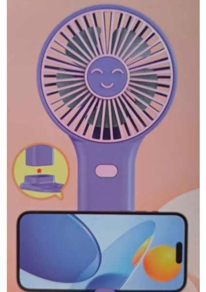Taşınabilir USB Şarjlı Mini Masaüstü Fan ve Telefon Tutucu, Mor Renk