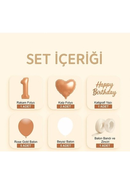 1 Yaş Doğum Günü Süsleme Seti Rose Gold & Beyaz fiyatları