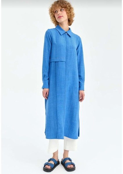 25Y2411275 Tunik Eco Kumaş Rahat Uzun Kurtarıcı - Esswaap - 25Y2411275 - Indigo - 44