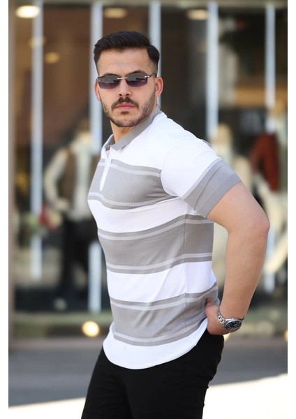 Erkek Yakalı Fermuarlı Çift Renk Kısa Kollu T-Shirt fiyatları