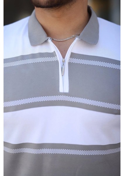 Erkek Yakalı Fermuarlı Çift Renk Kısa Kollu T-Shirt modelleri