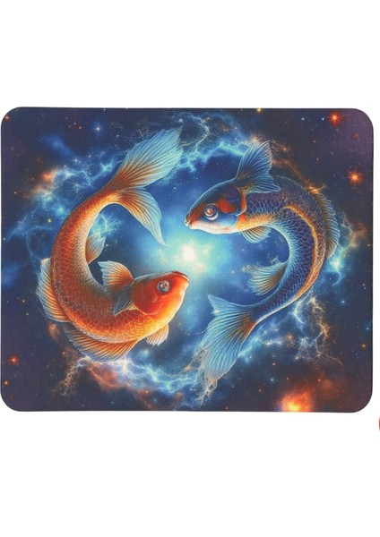 Balık Burcu Desenli Tip Kaymaz Taban Optik Bilgisayar Notebook Burçlar Mouse Pad Mauspad 17X 21 cm